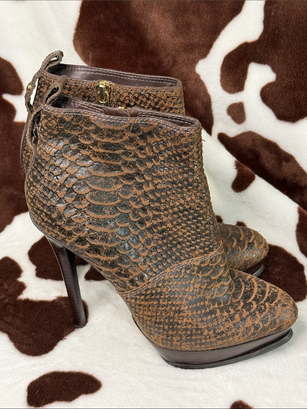 Michael Kors Brown Python-Print Ankle Booties